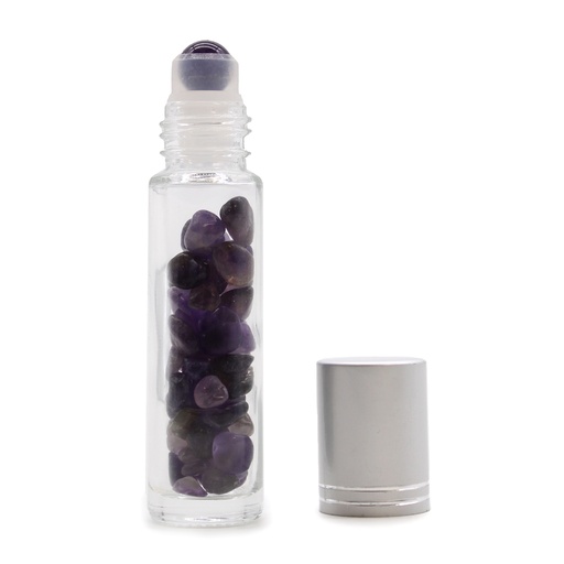 [CGRB-12] Botella de rodillo de aceite esencial de piedras preciosas - Amatista - Tapa plateada