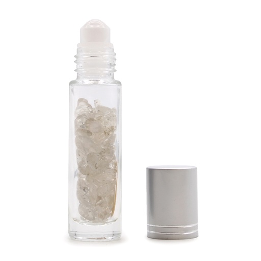 [CGRB-13] Botella de rodillo de aceite esencial de piedras preciosas - Cuarzo de roca - Tapa plateada