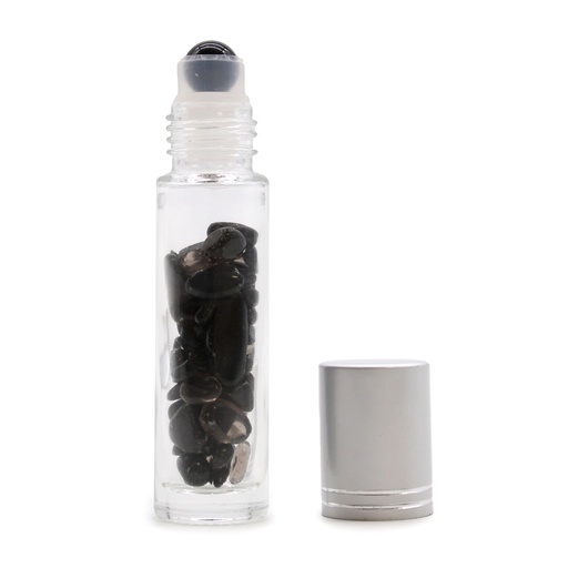 [CGRB-14] Botella de rodillo de aceite esencial de piedras preciosas - Turmalina negra - Tapa plateada