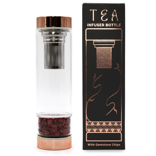 [CGTIB-04] Botella de cristal para te  - oro rosa - Jasper rojo