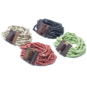 [Nbang-02] Brazalete de cuentas múltiples con cierre de madera - Surtido de colores