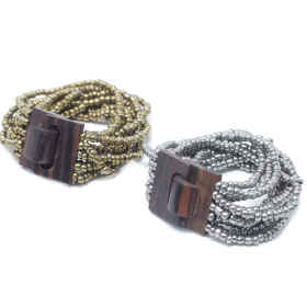 [Nbang-03] Brazalete de Cuentas Múltiples Cierre de Madera - Surtido de Oro/Bronce