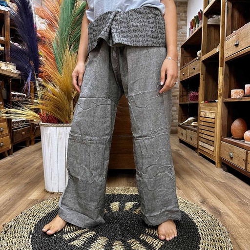 [YFP-07] Pantalones de yoga y festivales - Mantra mandala del pescador tailandés en gris