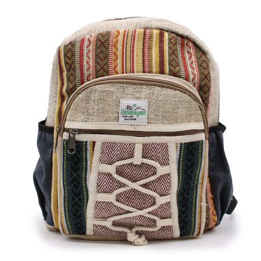 [HempB-10] Mochila pequeña de cáñamo - Estilo cuerda y bolsillos
