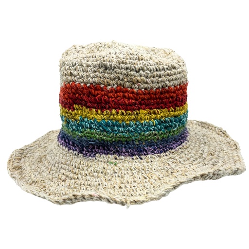 [HempH-02] Sombrero de festival boho de cáñamo y algodón tejido a mano - Arco iris