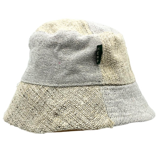 [HempH-03] Sombrero de festival boho de cáñamo y algodón con parches - Natural