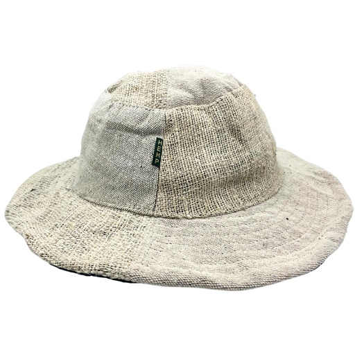 [HempH-05] Sombrero de festival boho de cáñamo y algodón con parches y aros - Natural