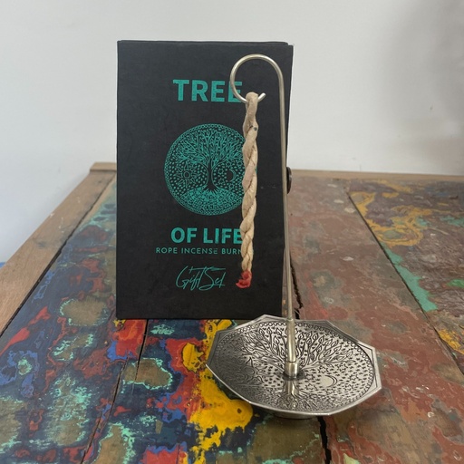 [RIH-01] Set de Incienso de Cuerda y Porta Incienso Plateado - Árbol de la Vida