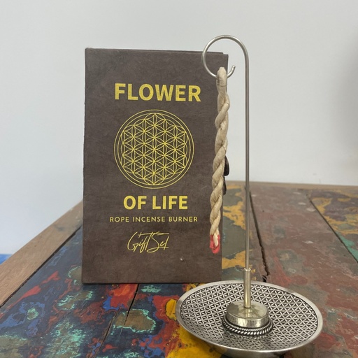 [RIH-02] Set Incienso Cuerda y Porta Incienso Plateado - Flor de la Vida