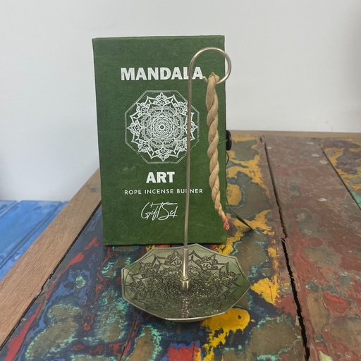 [RIH-03] Juego de Incienso de Cuerda y Porta Incienso Plateado - Flor de Mandala