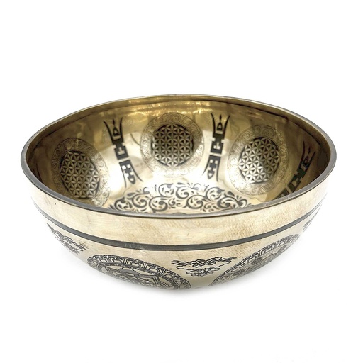 [Tib-106] Cuenco Tibetano Curativo Grabado - 21cm - 7 Chakras y Flor de la Vida
