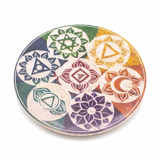 [SoapISH-02] Porta Incienso en Disco de Esteatita 10cm - Siete Chakras