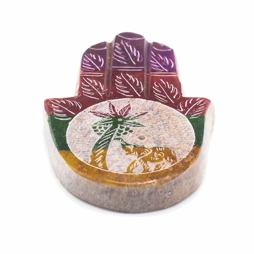 [SoapISH-05] Porta Incienso Hamsa de Esteatita 9x6cm - Elefante y Palma