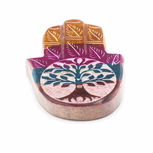 [SoapISH-06] Porta Incienso Hamsa de Esteatita 9x6cm - Árbol de la Vida