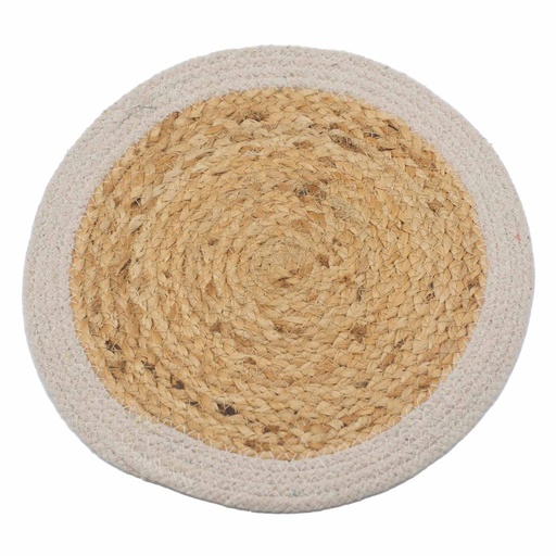 [NPMAT-01] Mantel Individual Natural - Yute & Algodón 30cm - Borde Marfil