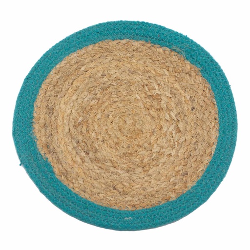 [NPMAT-02] Mantel Individual Natural - Yute y Algodón 30cm - Borde Verde Azulado