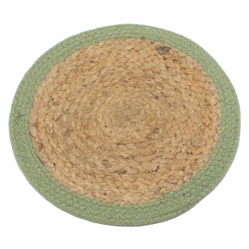 [NPMAT-03] Mantel Individual Natural - Yute & Algodón 30cm - Borde Oliva