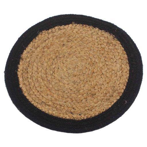 [NPMAT-04] Mantel Individual Natural - Yute & Algodón 30cm - Borde Negro