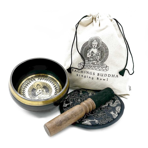 [TIbS-25] Set de regalo de cuenco tibetano batido y grabado a mano - 14 cm - Enseñanzas de Buda