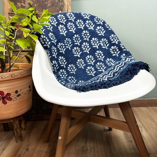 [HIT-02] Manta índigo hecha a mano - 170x120cm - Flor de Chhota