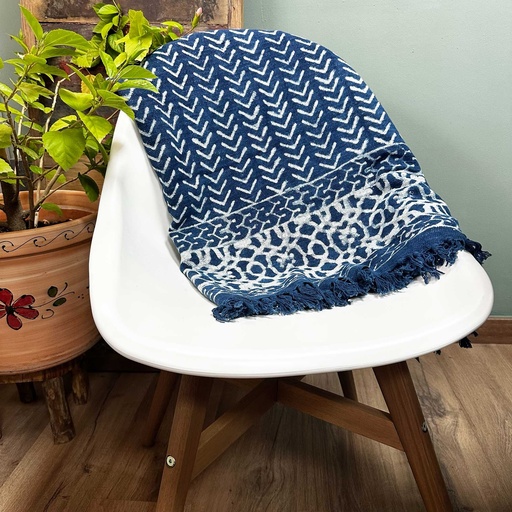 [HIT-05] Manta índigo hecha a mano - 170x120cm - Flechas Seedha