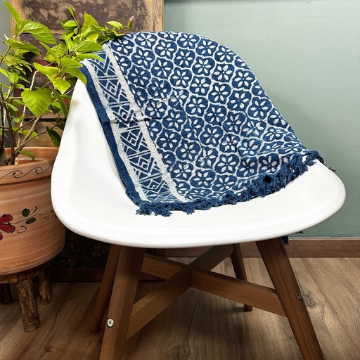 [HIT-08] Camino de mesa índigo hecho a mano - 170x60cm - Madjid Tiles