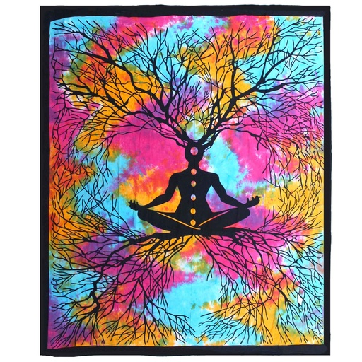 [CBWH-23] Colcha Doble de Algodón + Tapiz de Pared - Yoga Tree
