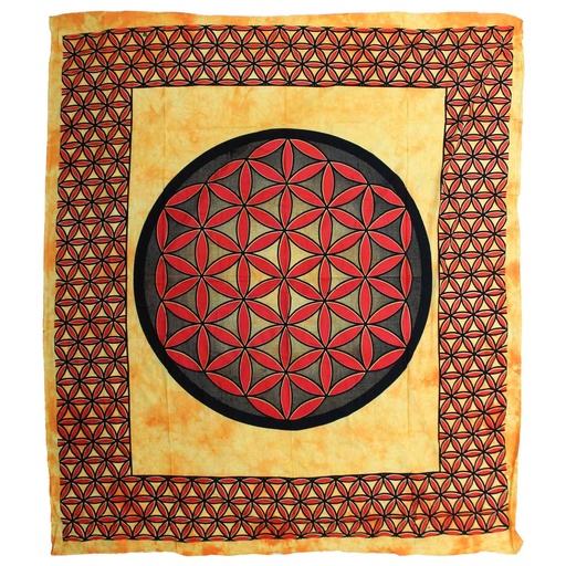 [CBWH-25] Colcha Doble de Algodón + Tapiz de Pared - Flor de la Vida - Naranja