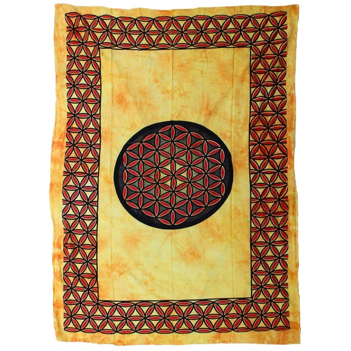[CBWH-26] Colcha Individual de Algodón + Tapiz de Pared - Flor de la Vida - Naranja