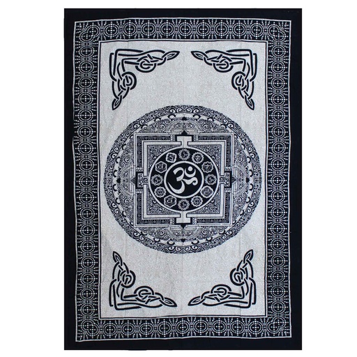 [CBWH-32] Colcha Individual de Algodón + Tapiz de Pared - Mono - OM Mandala