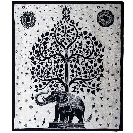 [CBWH-33] Colcha Doble de Algodón + Tapiz de Pared - Mono - Árbol Elefante