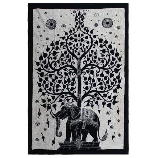 [CBWH-34] Colcha Individual de Algodón + Tapiz de Pared - Mono - Árbol Elefante