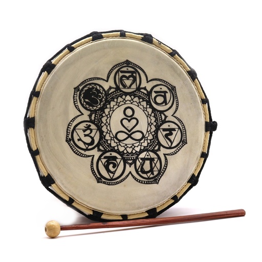 [DD-08] Tambor Chamanico Chakra con Baqueta - 25cm