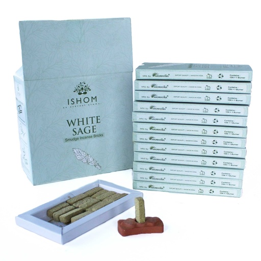 [AISB-01] Pack of 15 Natural Incense Smudge Bricks and Burner - White Sage
