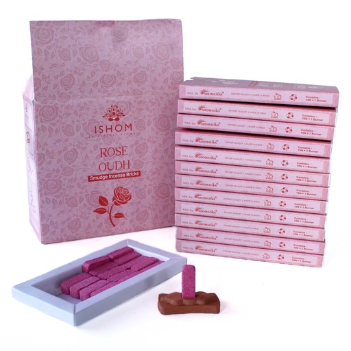 [AISB-03] Pack of 15 Natural Incense Smudge Bricks and Burner - Rose Wood