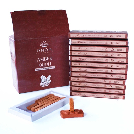 [AISB-04] Pack of 15 Natural Incense Smudge Bricks and Burner - Amber Wood