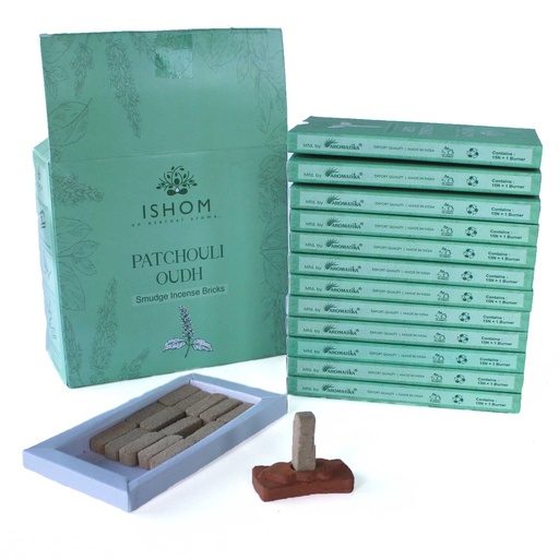 [AISB-05] Pack of 15 Natural Incense Smudge Bricks and Burner - Patchouli Wood