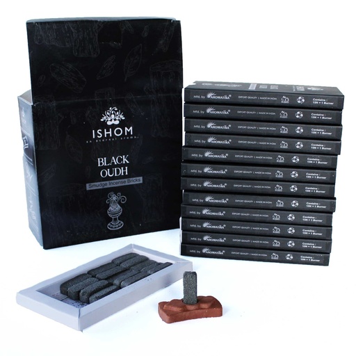 [AISB-07] Pack of 15 Natural Incense Smudge Bricks and Burner - Black Wood