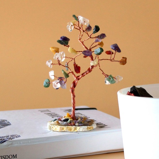 [AGemT-01] Árbol de piedras preciosas: Piedras múltiples sobre base de ágata natural (35 piedras)