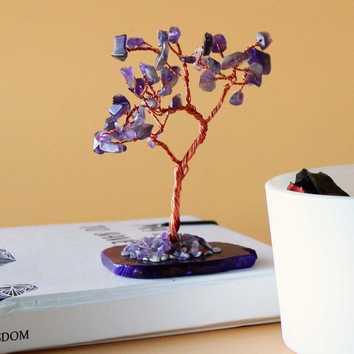 [AGemT-02] Árbol de piedras preciosas: Amatista sobre base de ágata natural (35 piedras)