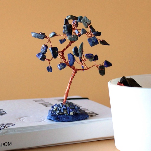 [AGemT-05] Árbol de piedras preciosas: Sodalita sobre base de ágata azul (35 piedras)