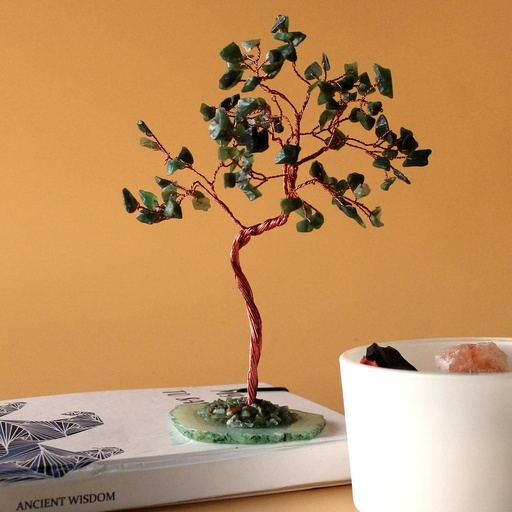 [AGemT-10] Árbol de piedras preciosas grande: Aventurina verde sobre base de ágata verde (100 piedras)