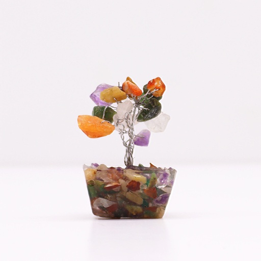 [MGemT-01] Mini árbol de piedras preciosas sobre base de orgonita - Piedras múltiples (15 piedras)