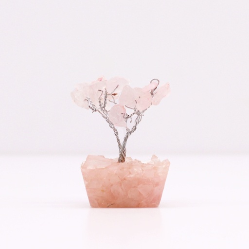 [MGemT-02] Mini árbol de piedras preciosas sobre base de orgonita - Cuarzo rosa (15 piedras)