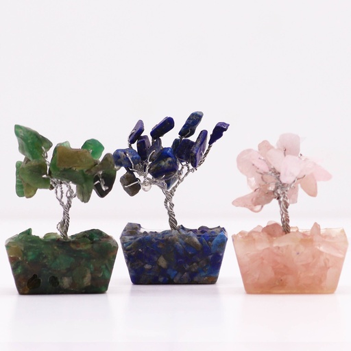 [MGemT-10] Mini árboles de piedras preciosas sobre base de orgonita - Mezcla Surtida (15 piedras)