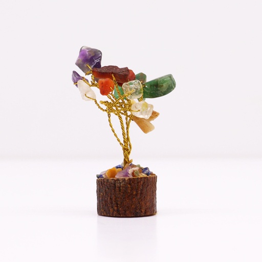 [MGemT-11] Mini árbol de piedras preciosas sobre base de madera - Piedras múltiples (15 piedras)