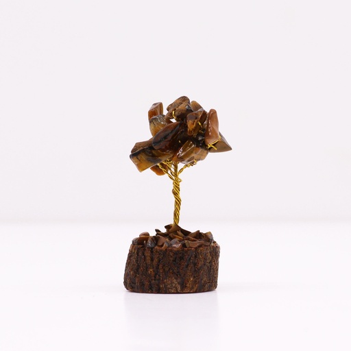 [MGemT-13] Mini árbol de piedras preciosas sobre base de madera - Ojo de tigre (15 piedras)