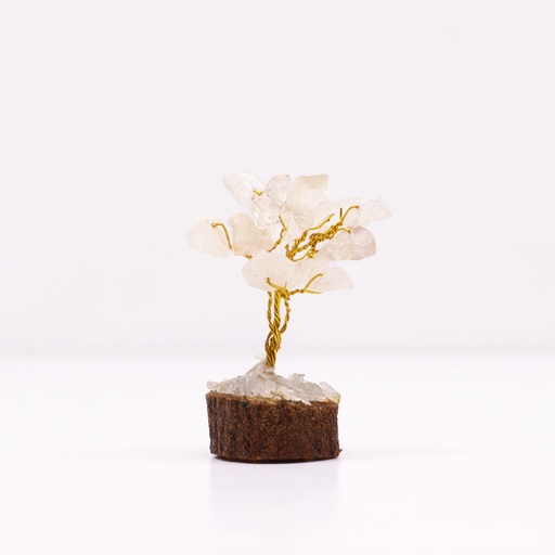 [MGemT-15] Mini árbol de piedras preciosas sobre base de madera - Cuarzo de roca (15 piedras)