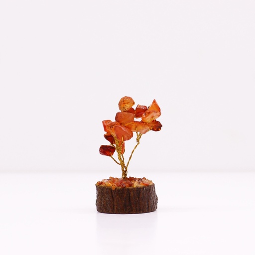 [MGemT-17] Mini árbol de piedras preciosas sobre base de madera - Cornalina (15 piedras)