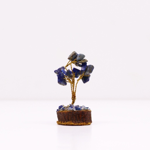 [MGemT-18] Mini árbol de piedras preciosas sobre base de madera - Sodalita (15 piedras)